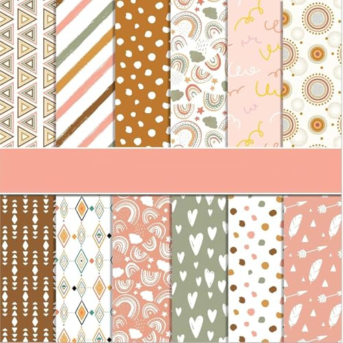 Scrapbook Papier 24 Blatt,Doppelseitiges Scrapbooking Papiere Decoupage Papier Dekorpapier Scrapbook Zubehör Craft Bastelpapier Journal Motivpapier DIY Fotoalbum 30x30cm