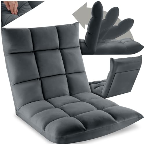 tectake® Relaxsessel, XXL Bodenstuhl faltbar mit Liegefunktion, Bodensessel mit Verstellbarer Rückenlehne, nutzbar als Sessel, Sitzkissen, Bodenkissen, Relaxliege oder für Meditation (grau)