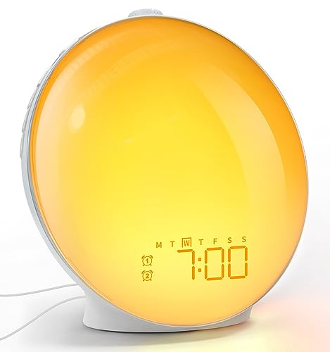Dekala Tageslichtwecker Lichtwecker Sonnenaufgang Sonnenuntergangssimulation, Vollbild-Digitaler Wecker mit Doppelalarmen, Rotationstaste, Natürlichen Klängen, FM-Radio für Erwachsene & Kinder