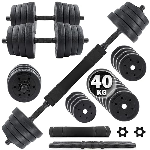 C.P. Sports 2in1 Kurzhantel – Langhantel Set 20kg / 30kg / 40kg | Hantelscheiben – Gewichte – Hantelstangen | verstellbare Hanteln – Hantelset für Krafttraining, Fitness, Home Gym (schwarz – 40kg Set)