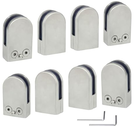 (Verbesserte Version) 8 x Edelstahl Stainless Steel 304 Klemmhalter Glasklemme Glasklemmhalter Glashalter Gelände Flach Anschluss Glass Clip Größe S 6-8mm von Discoball®