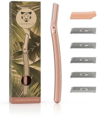 ANYMALE® Augenbrauenrasierer für Damen Metall inkl 5 Klingen (Rosegold) - Gesichtsrasierer & Gesichtshaarentferner für Flaumhaare - Frauen Augenbrauen-Trimmer Rasierer (Eyebrow Dermaplaning Razor)