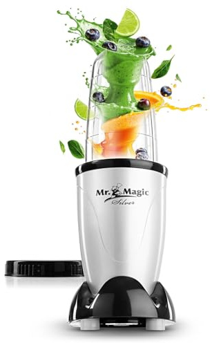 GOURMETmaxx Mr. Magic Mixer | Smoothie Maker - 4-tlg. | Standmixer mit Mixbecher & Frischhaltedeckel | Blender mit 8 Funktionen | Food Processor für Shakes, Smoothies, Shots & Co.