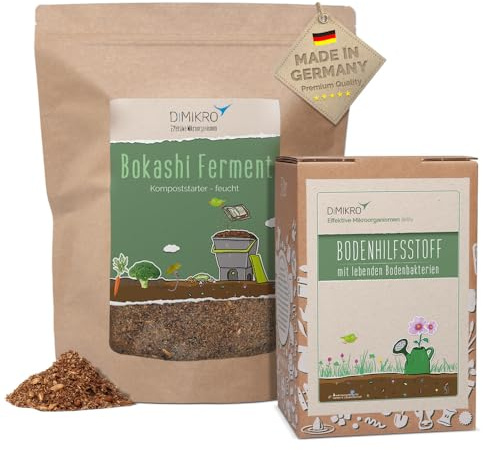 Bokashi Eimer-Nachfüllset - 5 Liter Kompostbeschleuniger flüssig (EM aktiv) + 2,5 kg Fermentationshilfe (Bokashi Ferment) Bio-Qualität - Made in Germany