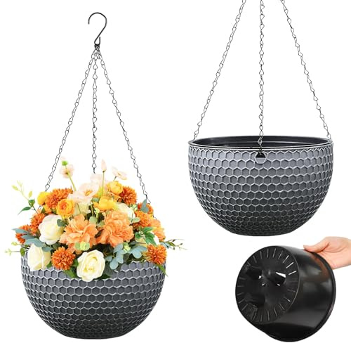 Zuxbolf 2 Stück Pot Blumenampel Außen 21cm Selbstbewässerung | Hängende Blumentöpfe mit Rostfrei Ketten, Kunststoff Pflanzampel, Hängeampeln für Innen & Außen, Balkon Terrasse Garten