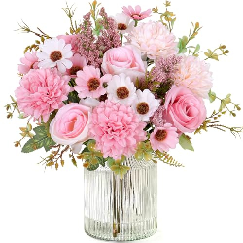 MEIVINES Künstliche Blumen Kunstblumen Wie Echt Künstlich Blumenstrauß 2 Bündel Seide Kunstrosen Blumenstrauß Künstlich Seidenblumen Rosa Blumen für Hochzeit Partei Heim Küche Dekor