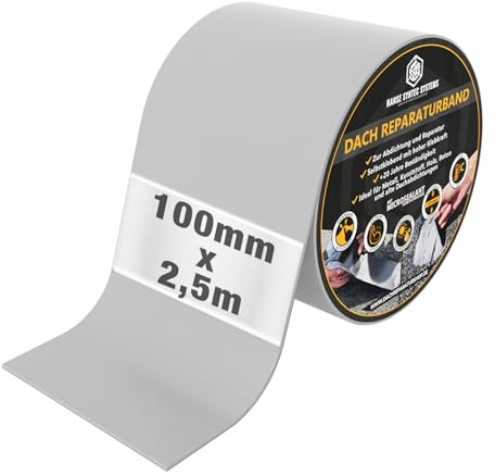 HSS Dach Reparaturband selbstklebend mit MicroSealant Klebstoff – für Dach & Abdichtungen – wasserdichtes Klebeband – Grau – 100 mm x 2,5 m