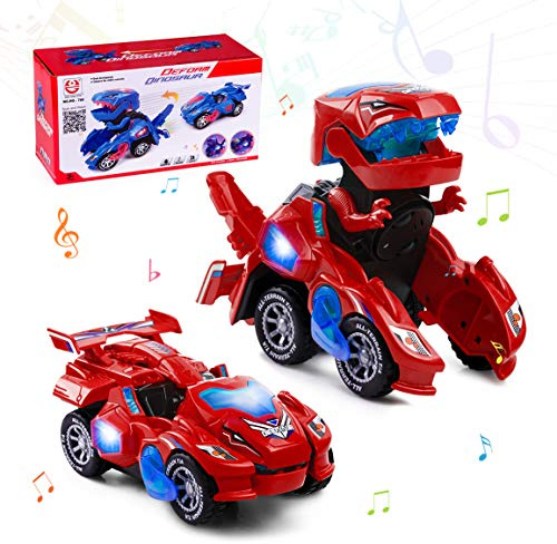 Highttoy Verformung Dinosaurier Auto Spielzeug 3+ Jahre mit Lichter & Musik | Fährt und Verwandelt Sich Automatisch mit Blinkenden Lichtern und Musik, Wechselt bei Hindernissen zufällig die Fahrtrichtung