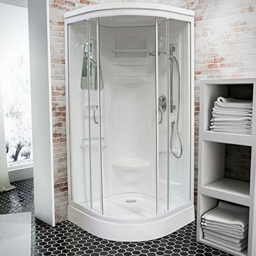 Schulte Wellness-Duschkabine Helgoland III – Komplettdusche 92x92 cm, ESG Sicherheitsglas 4 mm, Schiebetür, Weiß mit Chromgriffen, inkl. Duschwanne & Duschgarnitur