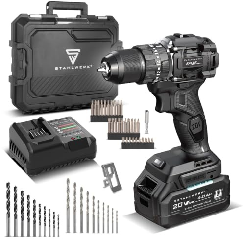 STAHLWERK Akku-Schlagbohrschrauber KALLE 65 Nm Drehmoment & 2-Gang-Getriebe | 20 V, Brushless, 13 mm Schnellspannbohrfutter, Akkuschrauber/-bohrer für Schraub-, Bohr- und Schlagbohrarbeiten mit LED-Licht