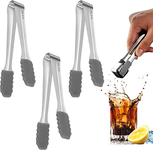 3 Stück Eiszange, Zangen Candybar, Zangen Spitzen Silikon, Süßigkeiten Zange Mini, Salatzange, Edelstahl Eiszange, Servierzange für Hochzeit Party Candy Bar Büfett Grill Picknick