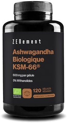 Ashwagandha KSM-66 Bio – 600 mg pro Kapsel – Wurzelextrakt mit 5% Withanoliden – Vegane Formel ohne Zusatzstoffe – 120 Kapseln – 4 Monate Vorrat – Zenement