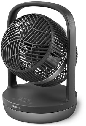 Philips oszillierender Tischventilator Serie 3000, stark & superleise mit SilentWings-Technologie mit 23 dB, leicht zu tragen, Neigung 180°, Timer, schwarz (CX3050/01)