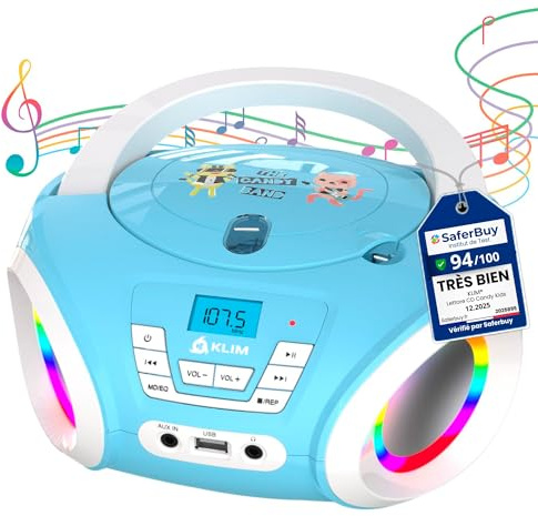 KLIM Candy Kinder Boombox CD-Player NEU - UKW-Radio - Inklusive Batterien - Blau - CD Spieler mit Lautsprechern - Perfekt für Kinder und Kleinkinder