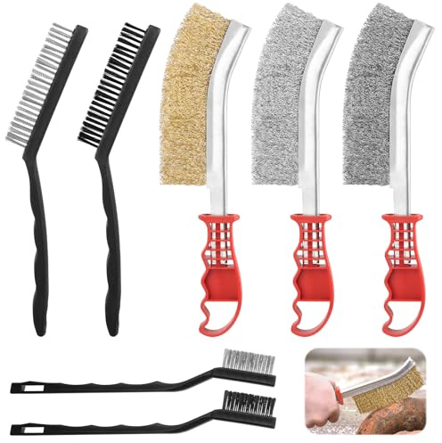 7 Stück Drahtbürste Set, Stahlbürste mit Messingbürste Grill, Edelstahlbürste und Nylonbürste, Metallbürste für Holz, Bohrer, Reinigung Schweißschlacke, Rostentfernung, Drahtbürsten Set