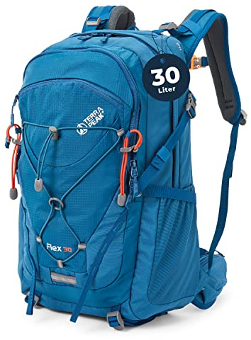 Terra Peak® Premium Wanderrucksack 30L (FLEX 30) Damen Herren Erwachsene mittel blau - Trekking-Rucksack wasserdicht - Outdoor Daypack Touren & Reise-Rucksack Rückenbelüftung Ski, Wandern & Radfahren