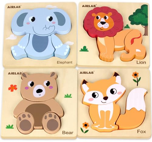 Holzpuzzle Holzspielzeug für Kinder, 4er-Set Baby Steckpuzzle, Tiermotive | Puzzle ab 18 Monaten, Montessori Spielzeug Puzzle Lernspielzeug, Pädagogisches Motorikspielzeug Geschenk für Mädchen Jungen
