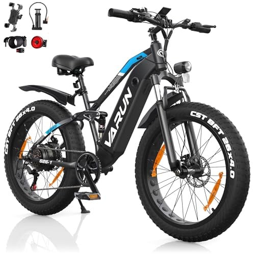 VARUN E Bike, E-Bike Herren mit 26 * 4.0" Fat Tire, 48V 18AH Akku, Bis zu 150 KM, 85Nm 250W Motor, 25KM/H, Offroad Ebike Mountainbike mit 7-Gang, All-Terrain Elektrofahrrad Herren, EU-Konformes