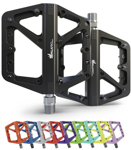IMPALAPRO MTB Pedale Nylon rutschfest Breite Plattform 365g | Mountainbike Pedale Breitplattform 115x113mm, 16 Wechselbare & Aggressive Pins, DU-Dichtlager, Cr-Mo Achse