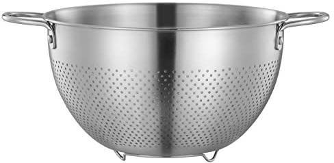 Seiher Sieb Edelstahl 24cm Seiher mit 2 Griffen und Standfüßen Nudelsieb Küchensieb aus Edelstahl Salatseiher Metallsieb für Küche/ Nudel/ Gemüse/ Obst/ Reis