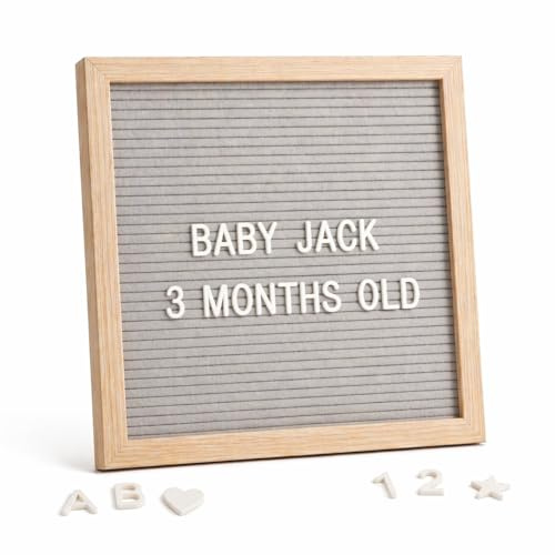 C CRYSTAL LEMON Buchstabentafel (Letter Board) 25 x 25 cm, grauer Filz, Holzrahmen, 336 Zeichen (Buchstaben, Zahlen, Symbole & Emojis) für Notizen, Deko & Fotos