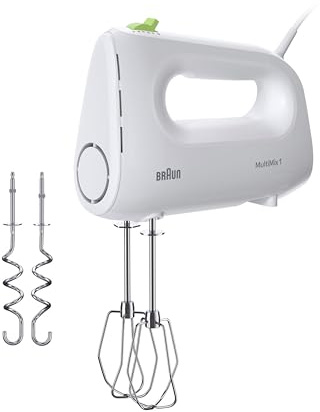 Braun Household MultiMix 1 HM 1110 WH Handmixer - Handrührgerät mit 4 Geschwindigkeitsstufen plus Turbo, FastMix Technologie, EasyClick, inkl. Schneebesen und Knethaken, Einhandbedienung, 450W, Weiß
