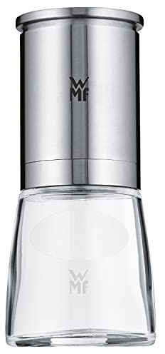WMF De Luxe Salz und Pfeffermühle 14 cm, unbefüllt, Salzmühle, Pfeffermühle Keramikmahlwerk, Cromargan Edelstahl, Glasbehälter, Grinder, Mühle für Salz, Pfeffer, Gewürze