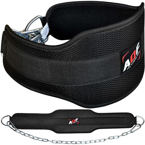 AQF Dip Gürtel Mit Stahlkette, Neopren Fitness Gewichthebergürtel, Gewichtsgürtel, Bodybuilding Dip Belt, Dipgürtel Kraftraining Gürtel Dips Herren Damen (Schwarz)