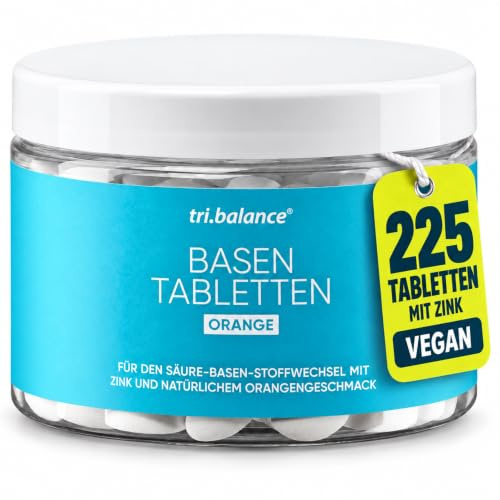 tri.balance Basentabletten ORANGE 225 Stück – mit Zink, Orangengeschmack | 225 Basentabletten mit Orangengeschmack, Zink für den normalen Säure-Basen-Stoffwechsel, vegan, Made in Germany