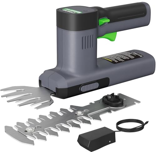 WORFCI Gartenschere 12V, 2-IN-1 Handliche Elektrisch Grasschere und Strauchschere mit 2.000mAh Akku, Strauch Messerlänge 12cm, Gras Messerbreite 9,5cm
