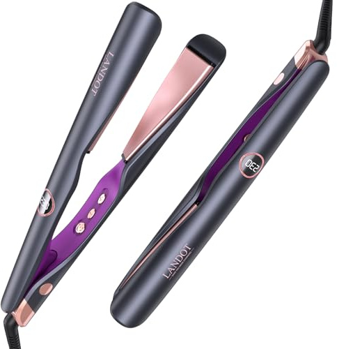 Glätteisen Locken und Glätten 2 in 1: LANDOT Haarglätter Lockenstab - Geschwungene Stylingplatten zum Glätten Locken Wellen - Verstellbarer Temperatur 120℃-230℃