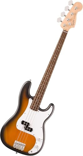 Squier by Fender Debut Collection Precision Bass, Einsteigerfreundlicher Bass mit sattem Klang, Hochwertiges Laurel Griffbrett, Weißes Schlagbrett, 2-Farb-Sunburst