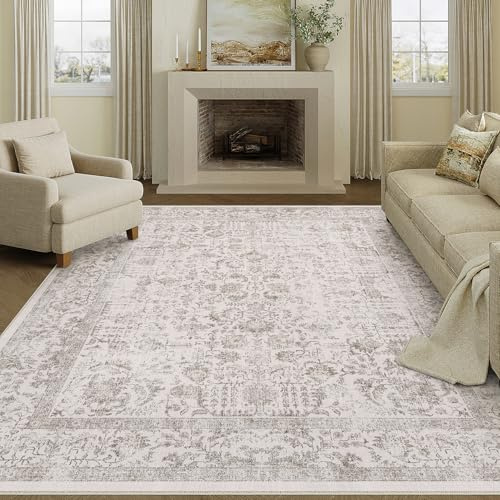 HUGEAR Vintage Hellbraun Waschbarer Teppich Wohnzimmer 240x300cm Retro Rugs for Living Room Weich rutschfest Groß Tepich Kurzflor Schlafzimmer Carpet Living Room Bedroom Esszimmer Teppiche Büro