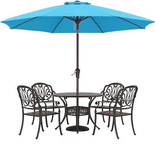 ABCCANOPY Sonnenschirm, UPF 50+ Sonnenschutz, um 30° neigbar, wasserabweisend, für Balkon, Garten, Terrasse, Strand, Türkis, 270cm