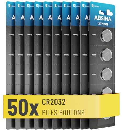 ABSINA Knopfzellen CR2032 3V 50er Pack - Batterien CR2032 auslaufsicher & mit Langer Haltbarkeit - CR 2032 Lithium Batterien für Autoschlüssen und vieles mehr