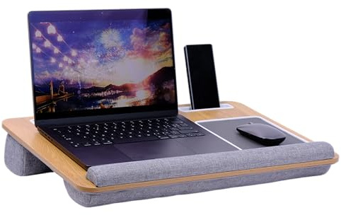 Laptopkissen für Bett & Sofa – Knietablett mit Kissen, Handyhalter & Handgelenkauflage – Passend bis 17 Laptop – Leicht & Komfortabel für Büro, Lernen & Entspannung (Grey)