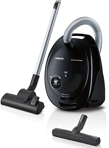 Siemens Staubsauger mit Beutel synchropower VS06B112A, Bodenstaubsauger, Hygiene-Filter, Bodendüse für Parkett, Teppich, Fliesen, starke Saugleistung, langes Kabel, Fugendüse, 700 W, schwarz