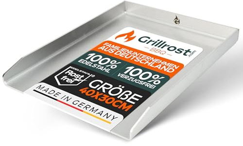 Grillrost.com Das Original Edelstahl Grillplatte | Plancha 40x30cm - Universalgröße | 4mm Massiv - Made in Germany
