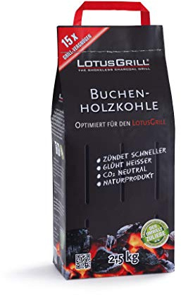 LotusGrill Buchen-Holzkohle 2,5 kg! Speziell entwickelt für den raucharmen Holzkohlegrill/Tischgrill