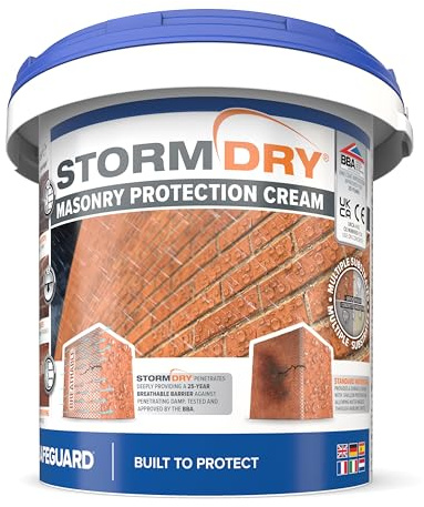 Stormdry Fassadenschutzcreme 5 L – Farblose Fassaden Imprägnierung | Imprägnierung für Ziegel, Mauerwerk, Klinker und Granit, Hydrophobierung für Fassade, 25 Jahre Schutz gegen Feuchtigkeit