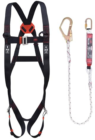 JSP SPARTAN Fallschutzset - Schwarz - Einheitsgröße - Höhensicherung - Auffanggurt und Verbindungsmittel - Für Gerüstbau, Dacharbeiten, Wartung und Höhenplattformen - EN 355 & EN 361