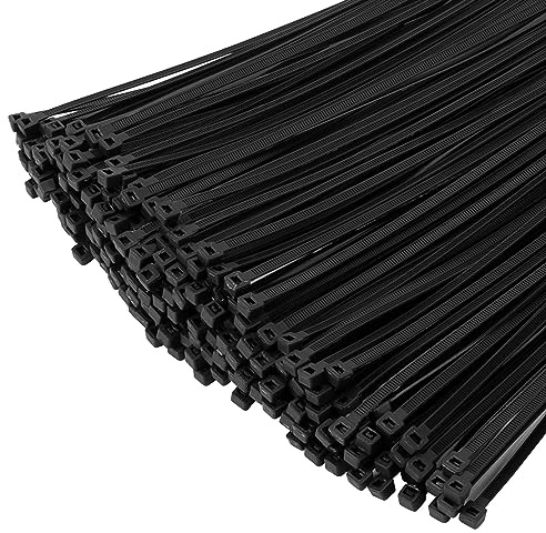XINGO 1000 Stück Kabelbinder Schwarz, 300mm x 4.8mm, 22,7 kg Zugfestigkeit, UV-beständig, Selbstsichernde Kabelbinder für drinnen und drauße