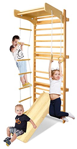 LARS360 Multifunktions Sprossenwand Set für Kinder, Holz Klettergerüst Indoor - Kletterwand, Klettergerüst, Turnwand - Bestes Fitnessstudio für alle Familie, Sportgeräte ab 3 Jahre, LARS-(ELC1071A)