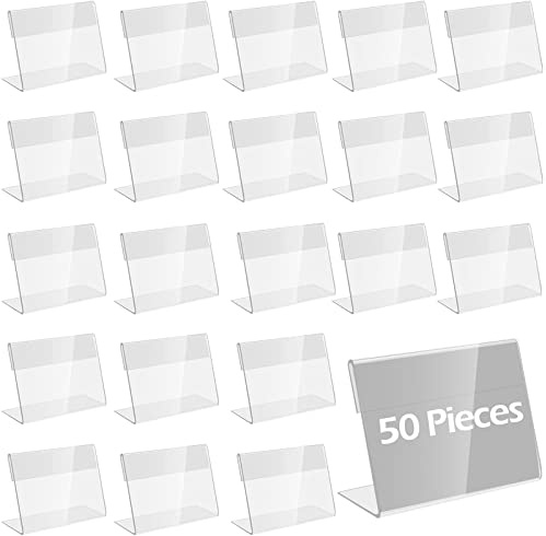 Doafoce 50Pcs Vertikal Acryl Etikettenhalter(6 * 4,3 cm) Tischaufsteller | Mini Schild Display Preisschilder Aufsteller Waren Zeichen Display Halter für Supermarkt/Werbeaktionen Restaurants/Shop