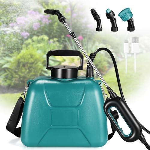 TLGREEN Drucksprüher 5 L, 7.4V Stärkerer Akku Elektrischer Pflanzensprüher | Sprühflasche mit 3 Verstellbaren Düsen, USB-aufladbarem Griff, Teleskopstab für Gartenspritze, Unkrautspritze & Wassersprüher