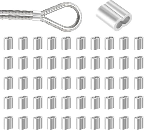 50 Stück Seilklemme 3mm-Doppelloch Aluminiumhülse Drahtseilklemme 3mm, Kann Mit Gummiseil 3mm Kombiniert Werden, Um Ein Gewebtes Netz Zu Schaffen