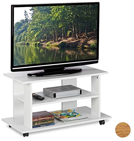 Relaxdays TV Board mit Rollen, 2 Fächer für Fernseher, Konsole & Receiver, fahrbarer Fernsehtisch, HBT 45x80x40 cm, weiß