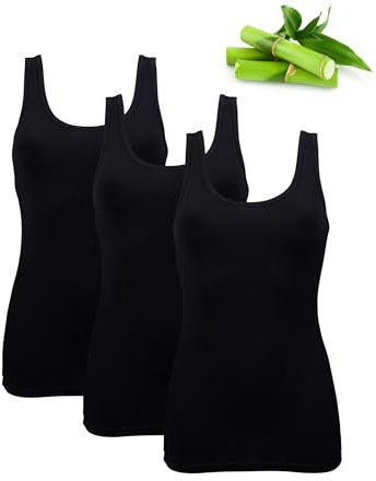 Basic Treasure 3er-Pack Unterhemden Damen, Spaghettiträger Top Damen, Premium Bambus Unterhemd Damen, Luftiges und dünnes (DE/NL/SE/PL, Alphanumerisch, XL, Regular, Regular, Schwarz | Tank Top)