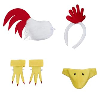 Huhn Kostüm Erwachsene Weißer Hahn Kostüm Halloween Tierkostüm Zubehör | Flauschiger Schwanz, Haarband, Pfote und Maske