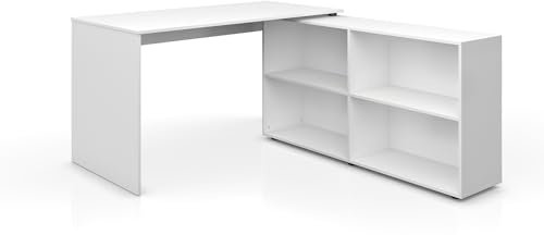 Vicco Eckschreibtisch FlexPlus, Weiß, 137 x 60 cm, mit offenem Regal und Variabler Aufstellmöglichkeit